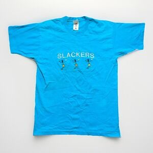 VTG Y2K Made In USA Slackers Embroidered Single Stitch Blue Men's Large T-Shirt